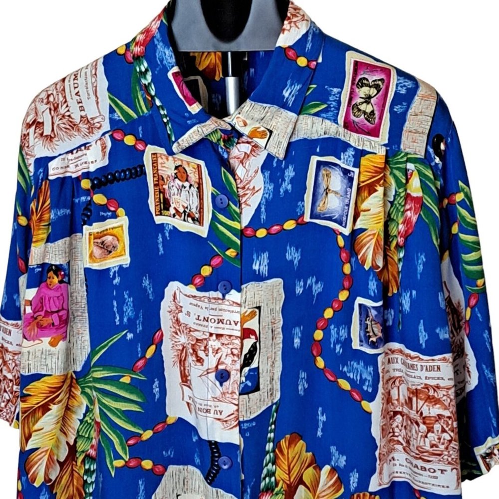 We Be Bop Shirt Men's XL Tropical French Polynesia Shirt S/Sleeve Blue Colorful